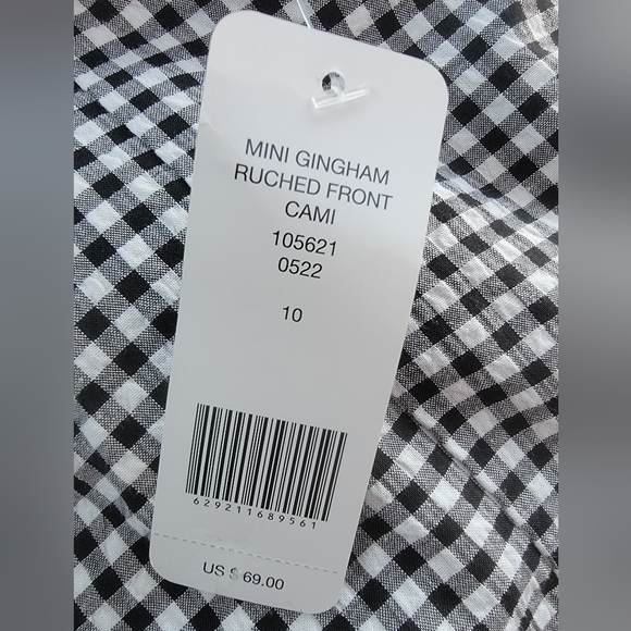 BEBE NWT GINGHAM RUCHED front CAMI Black n White size 10 - Picture 5 of 7